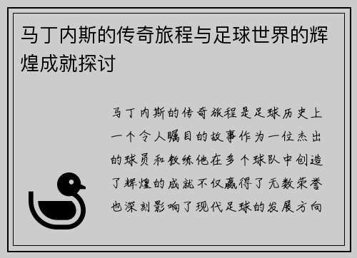 马丁内斯的传奇旅程与足球世界的辉煌成就探讨